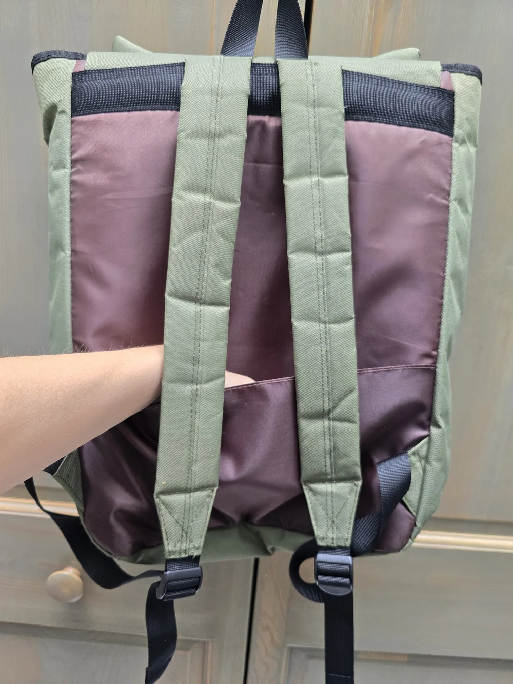 Olive Green Cat Backpack with Pink Paw Accents